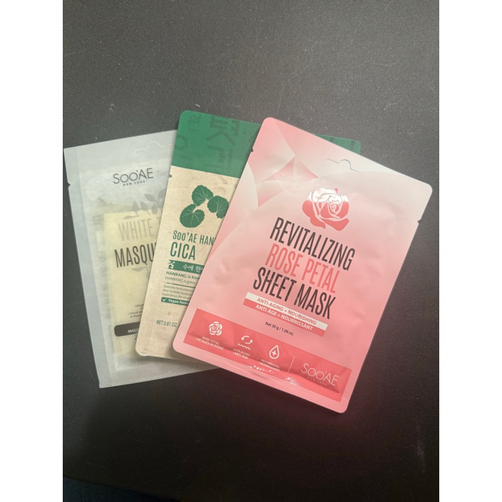 Sooae Skincare Mask Set of 3 - Rose Petal, Hanbang “Oriental Herbs” & White Tea